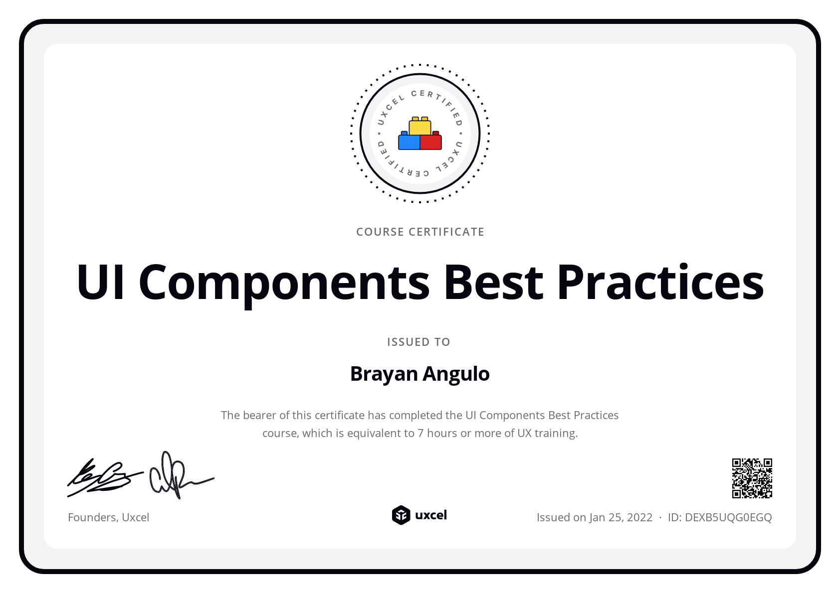 Brayan Angulo's certificate